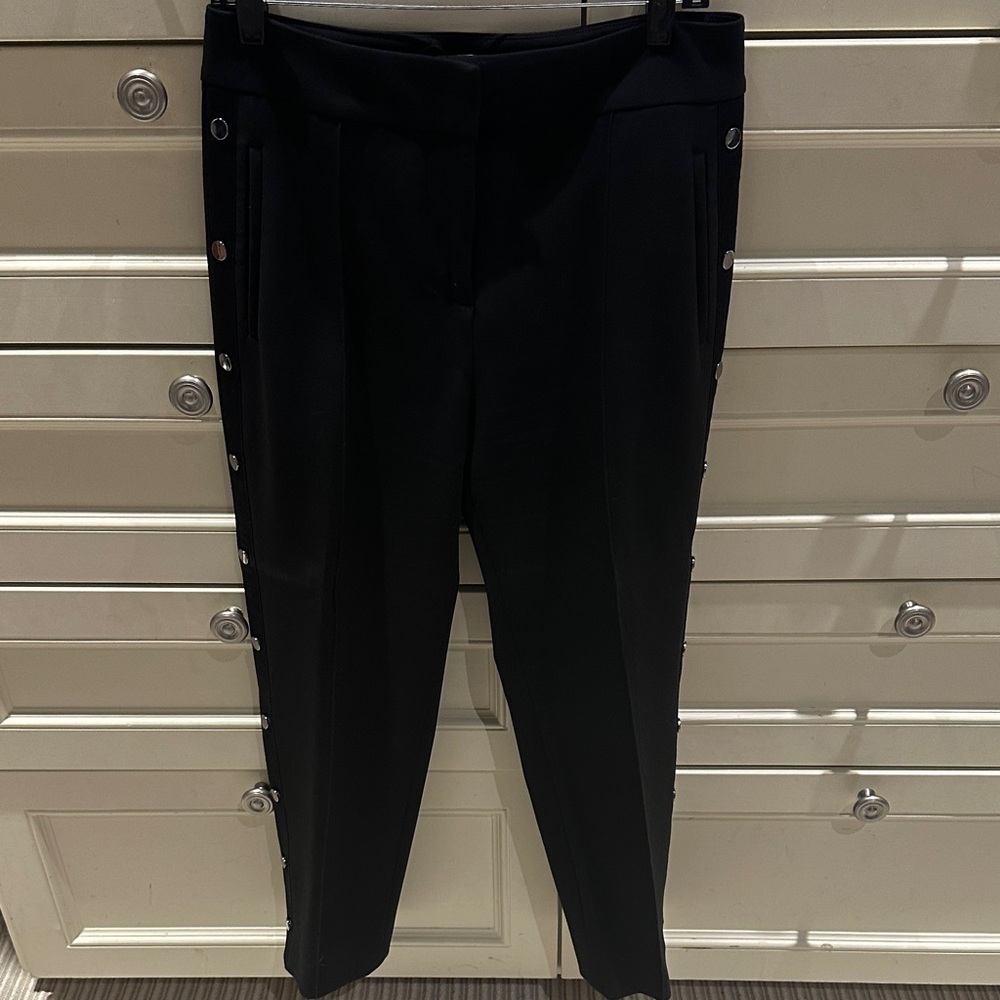Veronica Beard Black Snap-Detail Straight-Leg Trousers